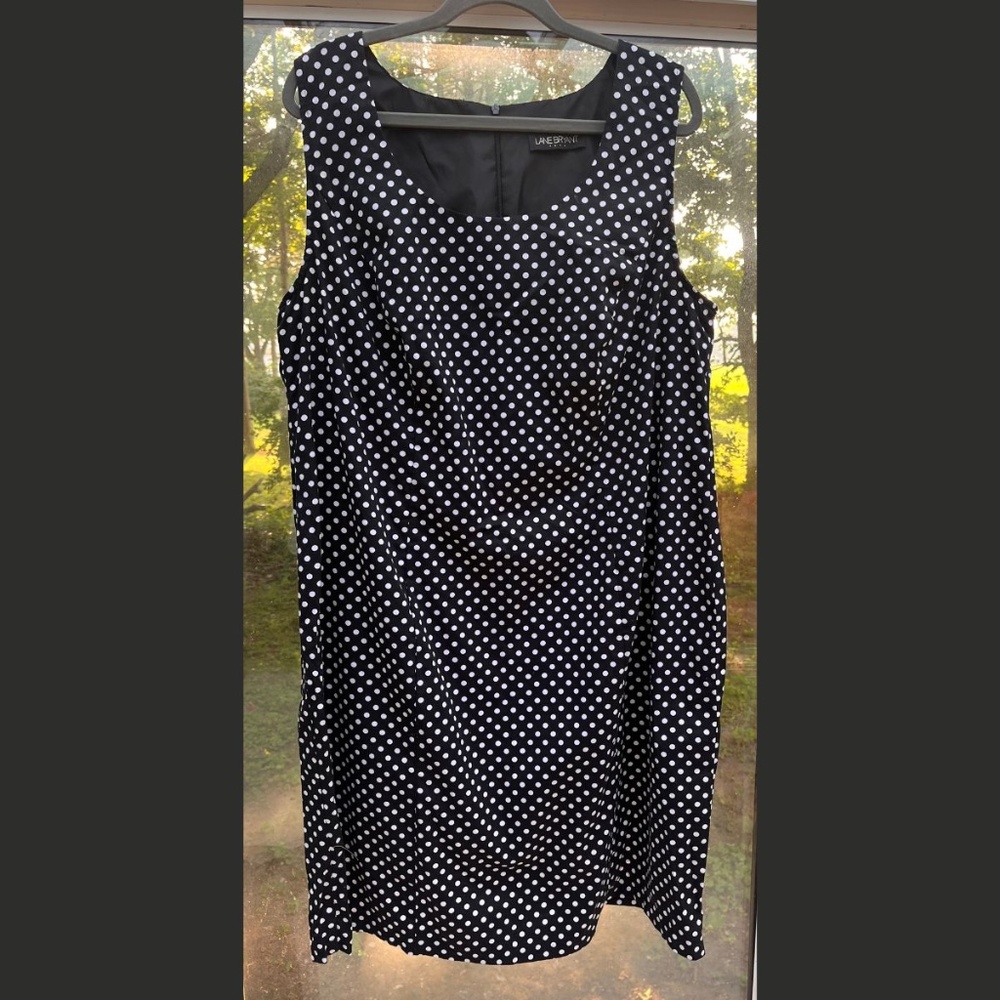 Lane Bryant Sleeveless Cotton Sheath Dress Black with White Polka Dots Plus Size